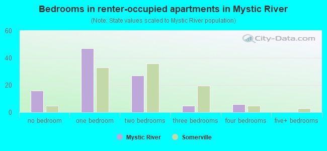 Bedrooms in renter-occupied apartments in Mystic River