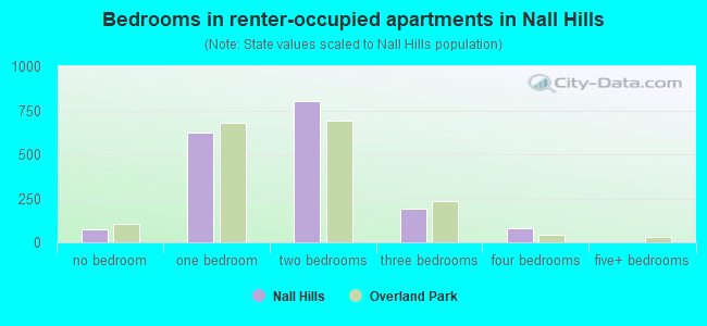 Bedrooms in renter-occupied apartments in Nall Hills