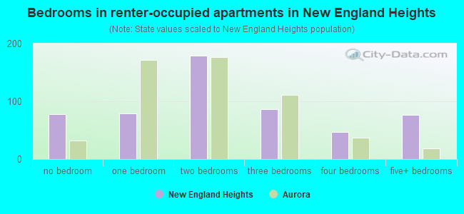 Bedrooms in renter-occupied apartments in New England Heights