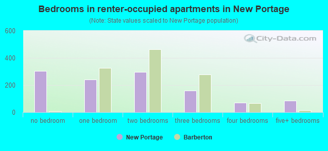 Bedrooms in renter-occupied apartments in New Portage