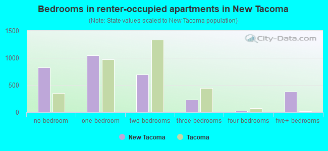 Bedrooms in renter-occupied apartments in New Tacoma