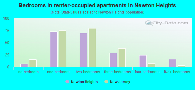 Bedrooms in renter-occupied apartments in Newton Heights
