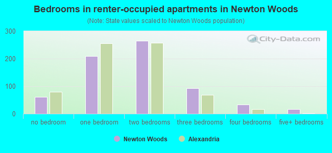Bedrooms in renter-occupied apartments in Newton Woods