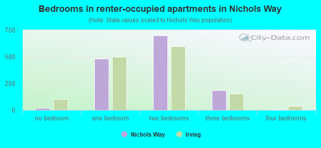 Bedrooms in renter-occupied apartments in Nichols Way