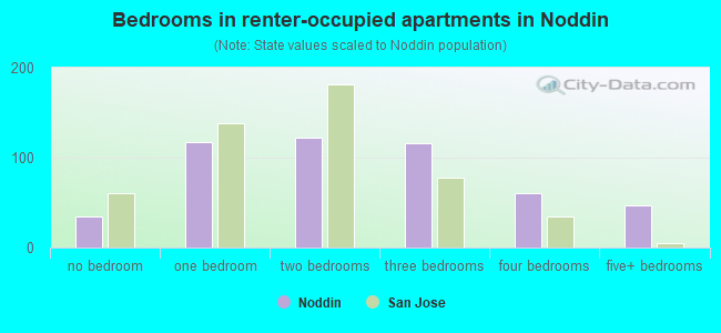 Bedrooms in renter-occupied apartments in Noddin
