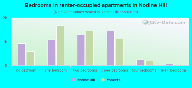 Bedrooms in renter-occupied apartments in Nodine Hill