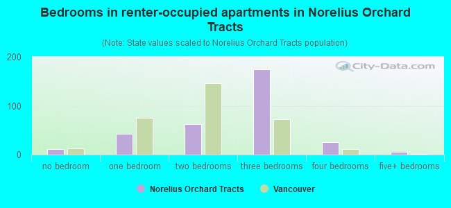 Bedrooms in renter-occupied apartments in Norelius Orchard Tracts