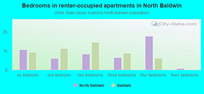 Bedrooms in renter-occupied apartments in North Baldwin