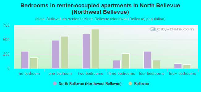 Bedrooms in renter-occupied apartments in North Bellevue (Northwest Bellevue)