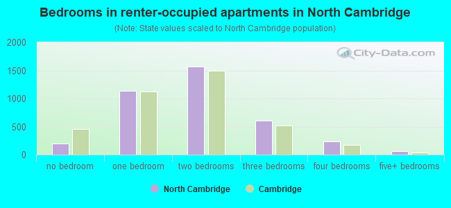 Bedrooms in renter-occupied apartments in North Cambridge