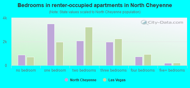 Bedrooms in renter-occupied apartments in North Cheyenne