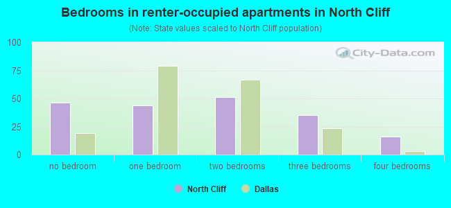 Bedrooms in renter-occupied apartments in North Cliff