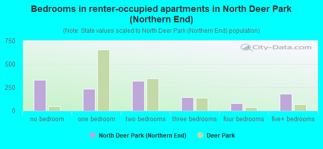 Bedrooms in renter-occupied apartments in North Deer Park (Northern End)