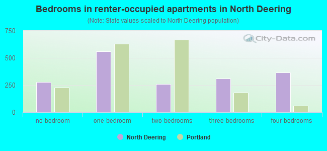 Bedrooms in renter-occupied apartments in North Deering