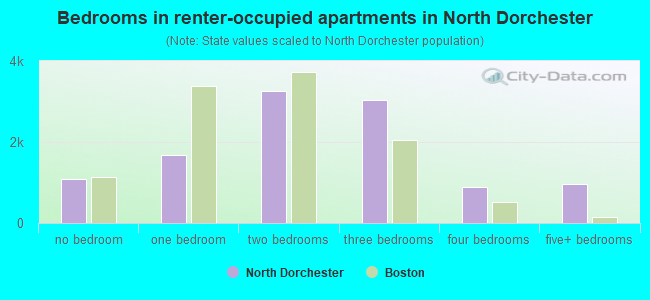 Bedrooms in renter-occupied apartments in North Dorchester