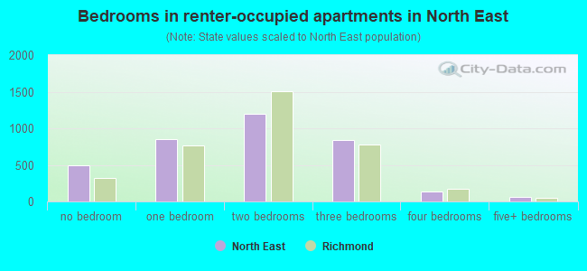 Bedrooms in renter-occupied apartments in North  East