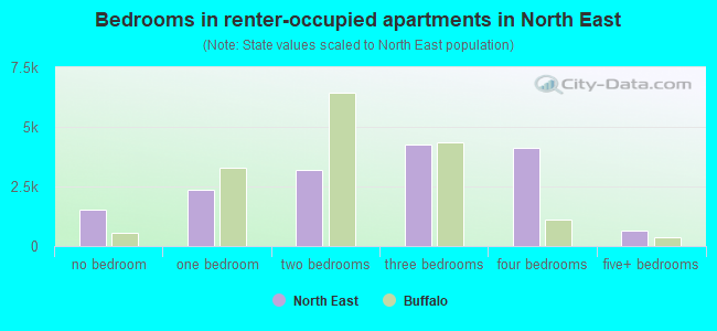 Bedrooms in renter-occupied apartments in North East