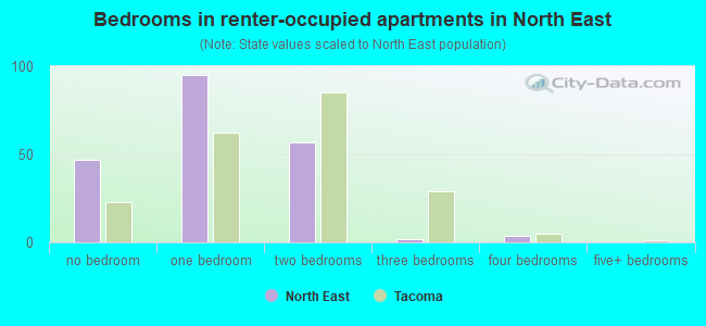 Bedrooms in renter-occupied apartments in North East