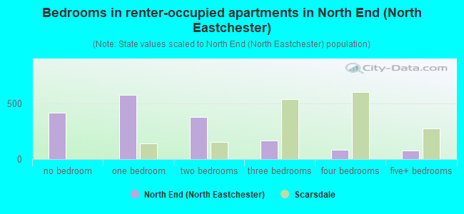 Bedrooms in renter-occupied apartments in North End (North Eastchester)