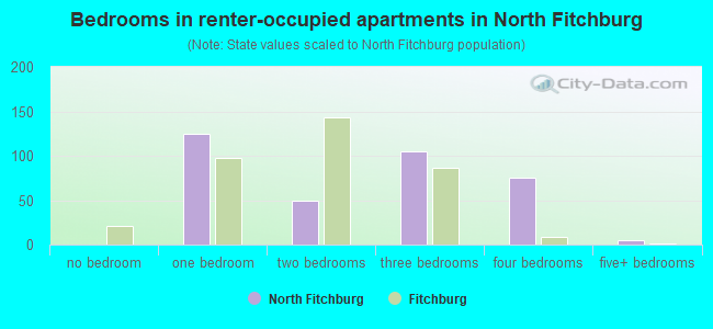 Bedrooms in renter-occupied apartments in North Fitchburg
