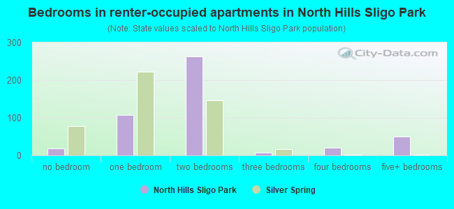 Bedrooms in renter-occupied apartments in North Hills Sligo Park