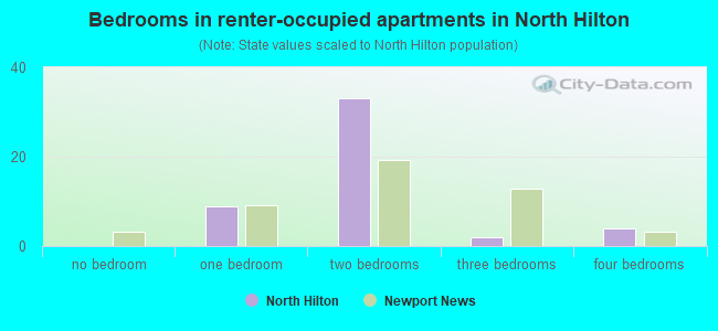 Bedrooms in renter-occupied apartments in North Hilton