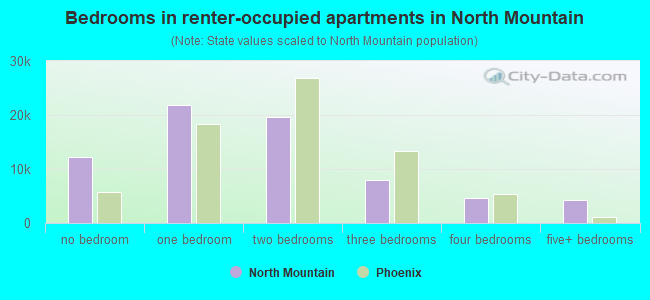 Bedrooms in renter-occupied apartments in North Mountain