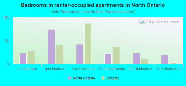 Bedrooms in renter-occupied apartments in North Ontario