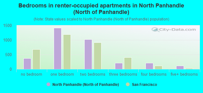 Bedrooms in renter-occupied apartments in North Panhandle (North of Panhandle)