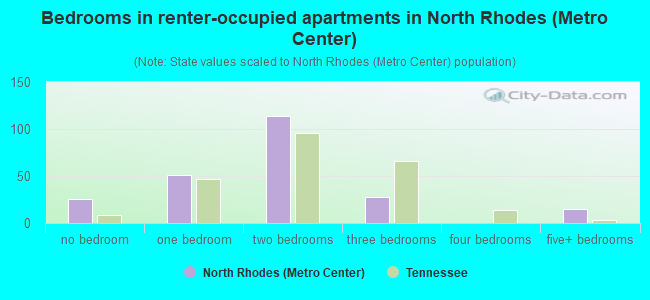 Bedrooms in renter-occupied apartments in North Rhodes (Metro Center)