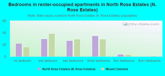 Bedrooms in renter-occupied apartments in North Rose Estates (N. Rose Estates)