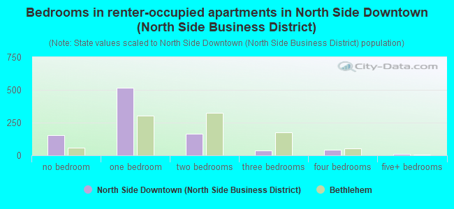 Bedrooms in renter-occupied apartments in North Side Downtown (North Side Business District)