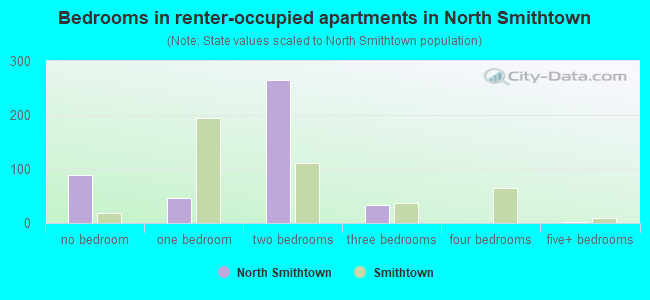 Bedrooms in renter-occupied apartments in North Smithtown