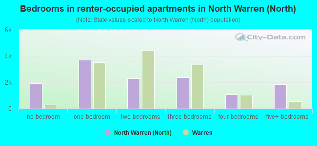 Bedrooms in renter-occupied apartments in North Warren (North)