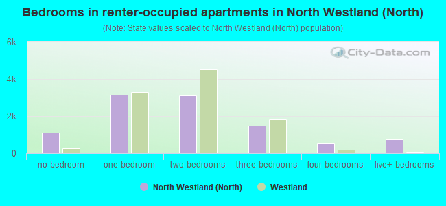 Bedrooms in renter-occupied apartments in North Westland (North)