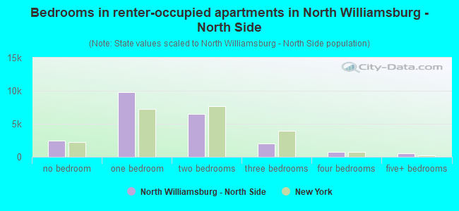 Bedrooms in renter-occupied apartments in North Williamsburg - North Side