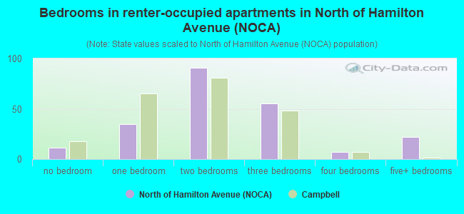 Bedrooms in renter-occupied apartments in North of Hamilton Avenue (NOCA)