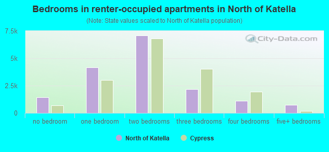 Bedrooms in renter-occupied apartments in North of Katella