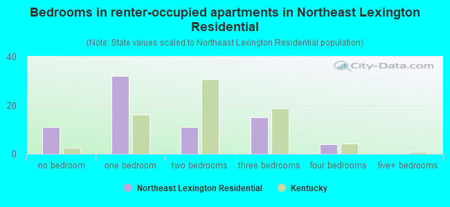 Bedrooms in renter-occupied apartments in Northeast Lexington Residential