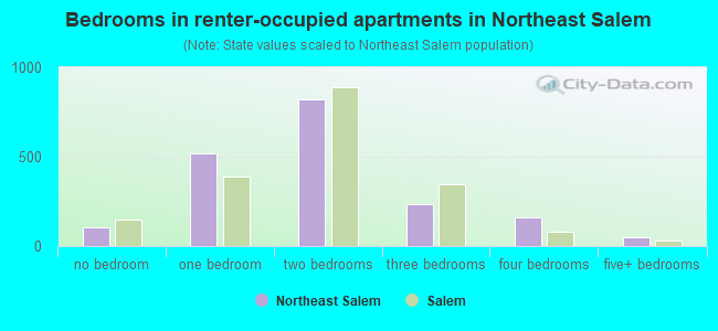 Bedrooms in renter-occupied apartments in Northeast Salem