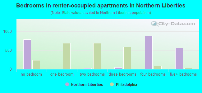 Bedrooms in renter-occupied apartments in Northern Liberties