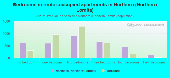 Bedrooms in renter-occupied apartments in Northern (Northern Lomita)