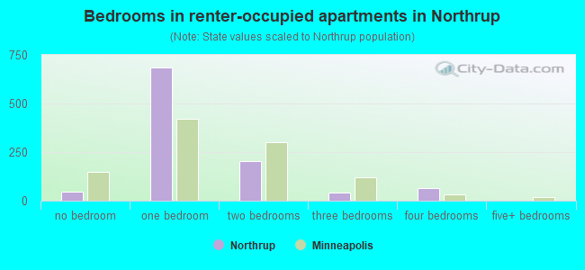 Bedrooms in renter-occupied apartments in Northrup