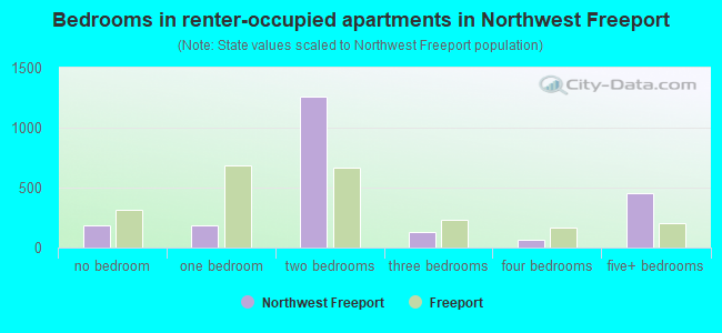 Bedrooms in renter-occupied apartments in Northwest Freeport