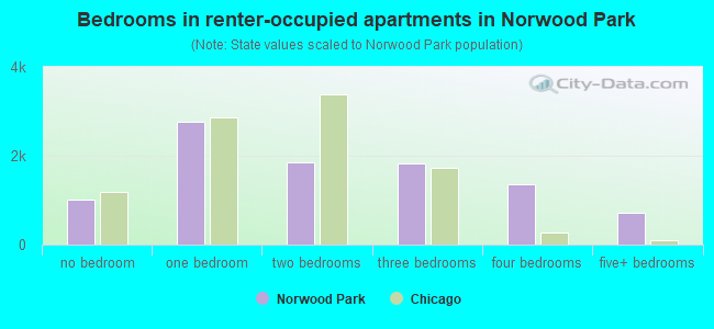 Bedrooms in renter-occupied apartments in Norwood Park