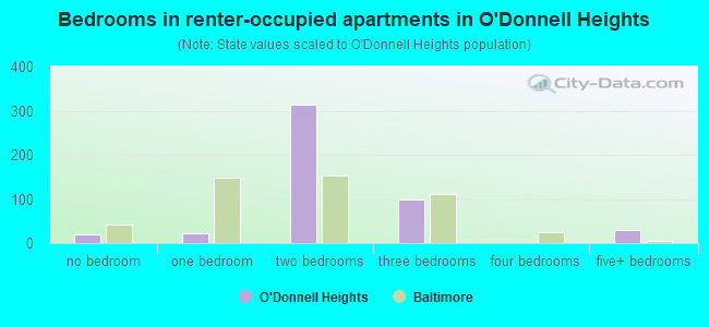 Bedrooms in renter-occupied apartments in O'Donnell Heights