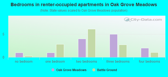 Bedrooms in renter-occupied apartments in Oak Grove Meadows