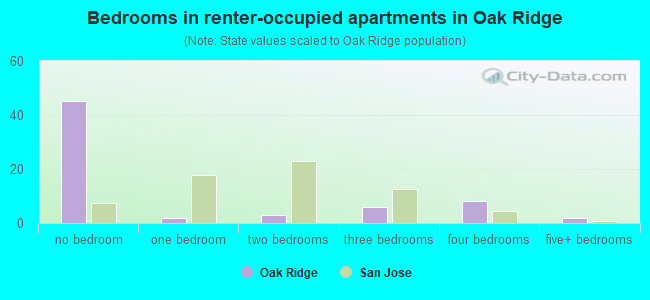 Bedrooms in renter-occupied apartments in Oak Ridge