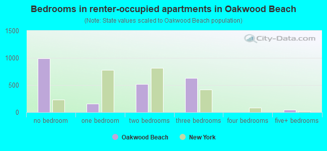Bedrooms in renter-occupied apartments in Oakwood Beach