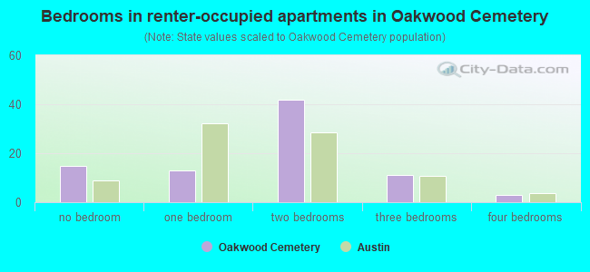 Bedrooms in renter-occupied apartments in Oakwood Cemetery